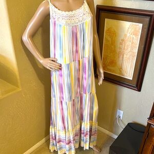 Womens Tiered Rainbow Maxi Dress Plus sz 4X NWT